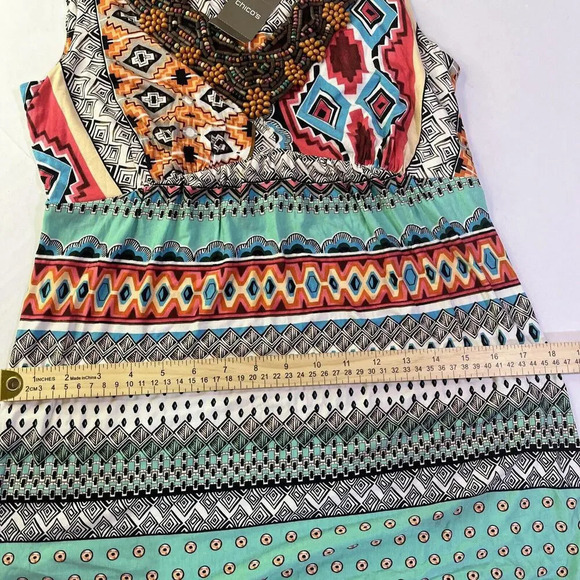 Chicos Floral Aztec Colorful Boho Hippie Stretchy Printed Maxi Dress Size 0 NWT - Picture 9 of 12